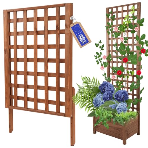 MODO24 Rankgitter aus Holz für Pflanzkübel Modul zur Blumenkasten Rankhilfe Pflanzengitter Scherenspalier für Kletterpflanzen FSC-zertifiziertes Kiefernholz 94x60 cm Farbe: Braun