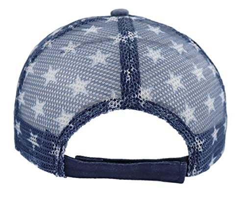 Image of American Flag Trucker Hat for Men Women, Adjustable Vintage Embroidery Washed Distressed USA Baseball Cap