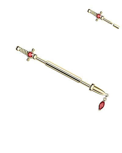 CM Crareesi Mania Industrial Barbells 316L Surgical Steel Industrial Piercing Jewelry 14G Dagger Internally Threaded Industrial Cartilage Helix Earrings Studs - Gold