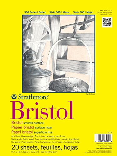 Strathmore 300 Series Bristol Paper Pad Smooth Tape Bound 11x14 inches 20 Sheets (100lb/270g) - Artist Paper for Adults and Students - Markers Pen and Ink