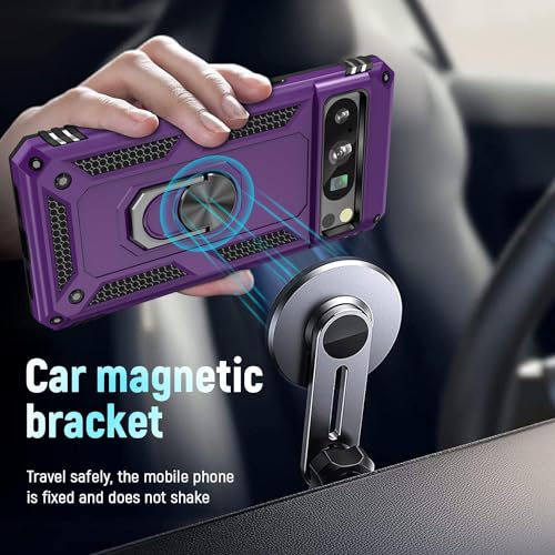 Image of Realcase Google Pixel 8 Pro Back Cover Case | Heavy Duty Dual Layer Hybrid Shock Proof Armor Defender Ring Case Back Cover For Google Pixel 8 Pro 5G (Purple) - Polycarbonate