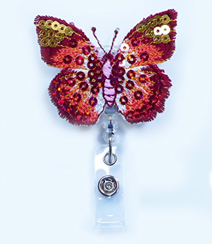 LOVEKITTY - Embroidered Butterfly Bling Bling Retractable ID Badge ReelName BadgesID Badge HolderDoctor Nursing BadgeTeacher Nurse Great Gift Idea