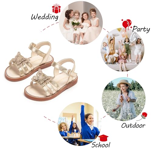 Image of PHIRAMIN Toddler Girl Sandals - Flower Girl Dress Shoes Open Toe Little Kid Flats