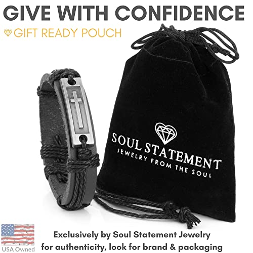 Soul Statement Cross Leather Bracelet For Men: Confirmation Gifts For Teenage Boy (Black) #TOP3