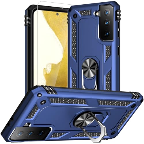 Yiakeng for Samsung Galaxy S22 Plus Case with HD Screen Protector :[Military Grade Drop Tested ] Rotated Ring Holder Kickstand Shockproof Phone Case for Samsung S22 Plus 6.6﻿-Blue