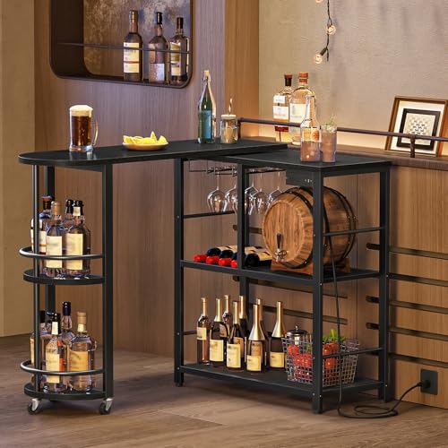 HOOBRO L-Shaped Bar Table with Charging Station