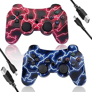 Kujian PS3 Controller Wireless 2 Pack, Wireless 6-axis Thunderbolt Style Dual Vibration Gaming Controller for…