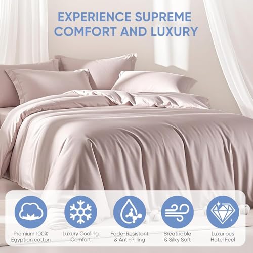 Image of TWK 1200 TC 100% Egyptian Long-Staple Cotton Bedding Sheets Set, Luxury Hotel Style Deep Pocket with Elastic Reinforced Seams Sheet Set, Soft & Comfy Natural Sheets(Sand King)