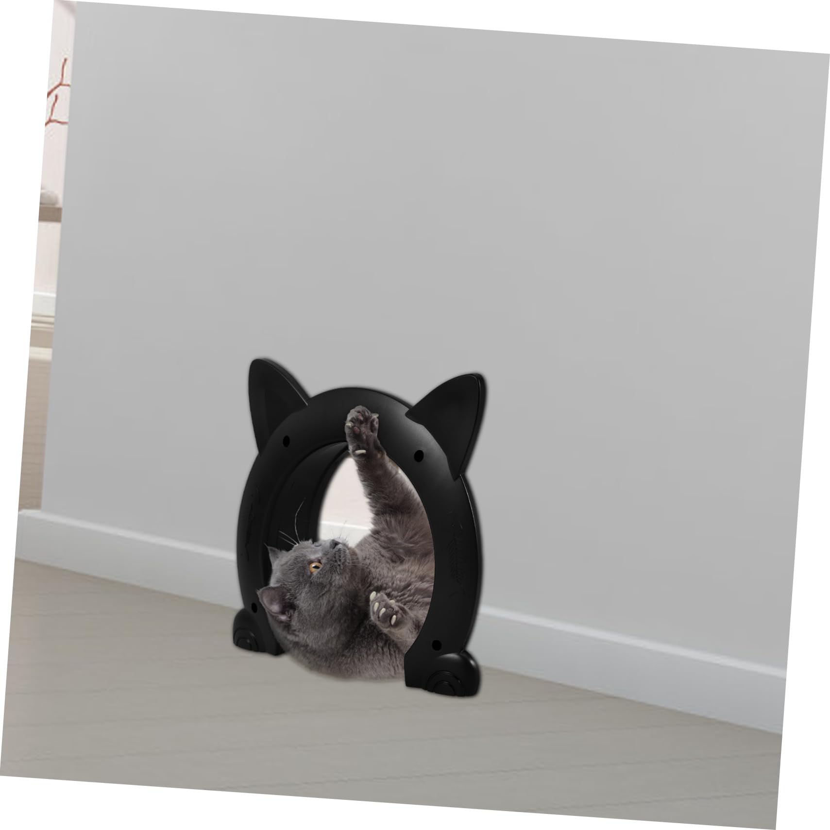 Katzenklappe für Innentüren in Katzenform aus Kunststoff, Schwarz