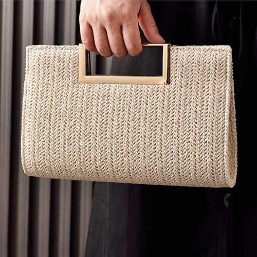 Image of Women Straw Drawstring Bucket Purse Small Tote Shoulder Handbag Hollow Out Cross-body Bag for Summer,Beach | Straw