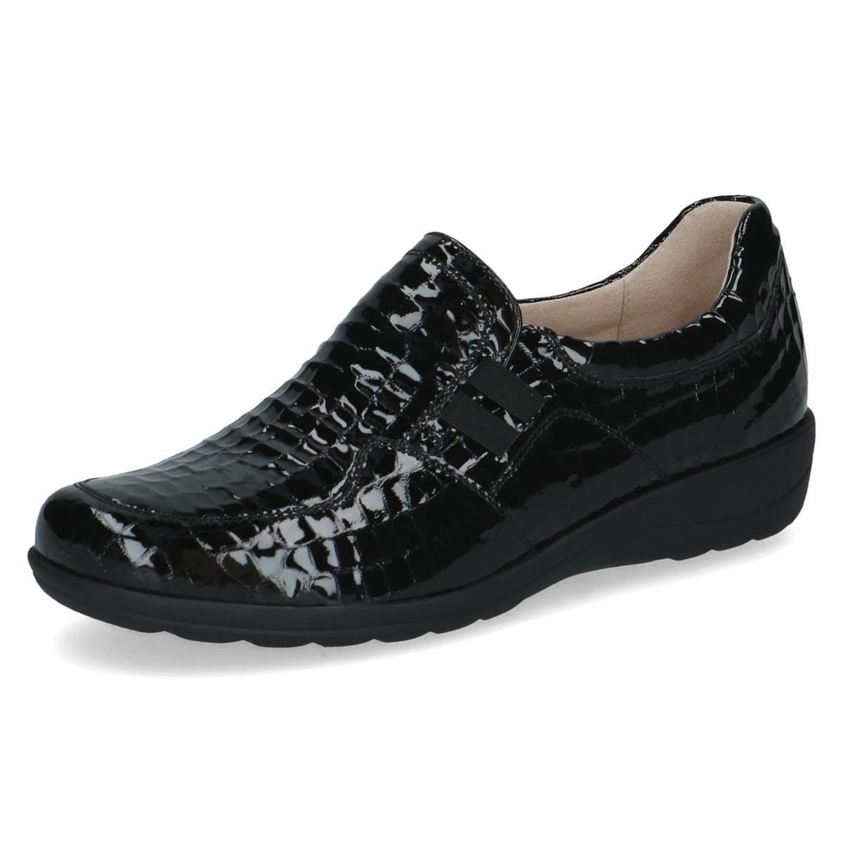 CAPRICE Comfort Women's Leather Loafers Extra Width H, Black (Black Croco), 5 UK