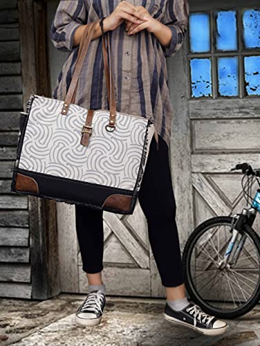 Image of Upcycled Canvas & Leather Shoulder Bag Tote Crossbody Purse Leather Tote Bag Classic Canvas Tote