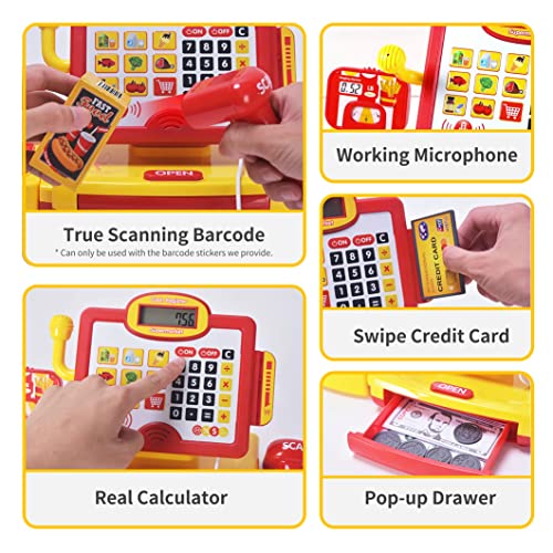 image for FS Pretend Play Cash Register Toy with True Barcode Scanner & Calculat