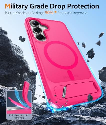 Image of FNTCASE for Samsung Galaxy S25-Plus Case: [Magnetic Stand] [Compatible with Magsafe] Translucent Matte Military Grade Shockproof Drop Rugged Protective Phone Cover, Hot Pink