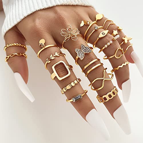 Golden Silvery Knuckle Rings Set for Women, Stackable Rings Bohemian Crystal Hollow Carved Flowers Joint Finger Rings Pack Fashion Jewelry Gifts for Her2