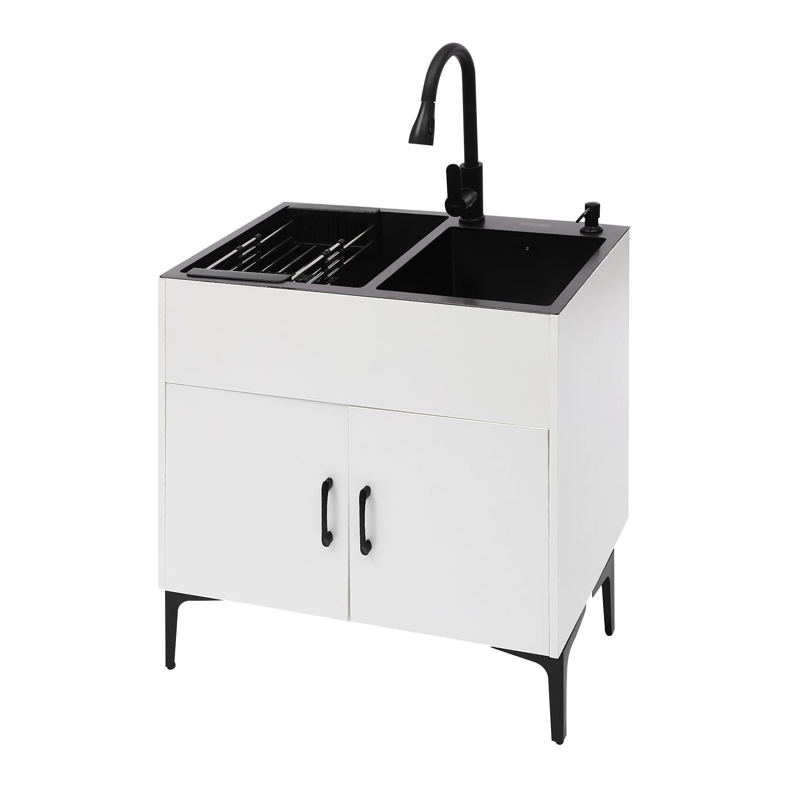 BAIODNB Freestanding Laundry Utility Sink with Cabinet,Stainless Steel Utility Sink with Cabinet, Deluxe Bouble Kitchen Sink for Laundry & Utility