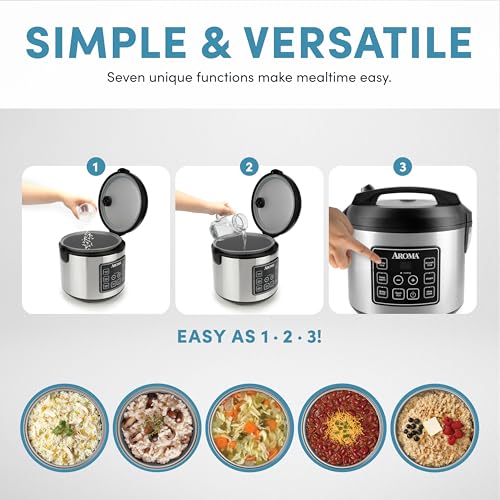 Image of Aroma Housewares 20 Cup Cooked (10 cup uncooked) Digital Rice Cooker, Slow Cooker, Food Steamer, SS Exterior (ARC-150SB),Black