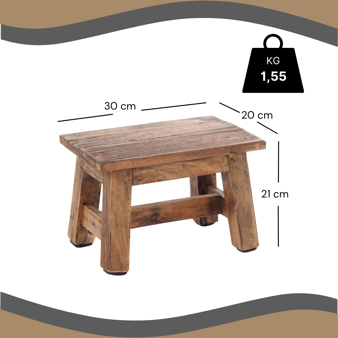 DESIGN DELIGHTS Holz HOCKER Monte | 30x20x21 cm (BxTxH), Mahagoni Massivholz | Rustikaler Blumenhocker, Pflanzenhocker, Beistellhocker, Dekohocker, Schemel