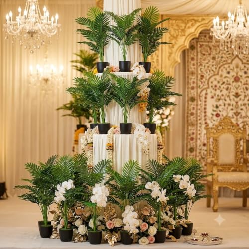 Image of SAUDEEP INDIA Artificial Areca Palm Plant 81 cm with Pot | 12 Leaves Realistic Tropical Fake Plant for Home Decor | Indoor Greenery for Living Room Office Bedroom Balcony Hotel(Export Quality)