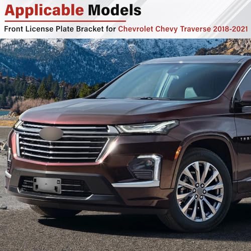 Image of License Plate Bracket Accessories for Chevrolet Chevy Traverse 2018 2019 2020 2021, Front Bumper License Plate Holder Replacement Frame Black Mount