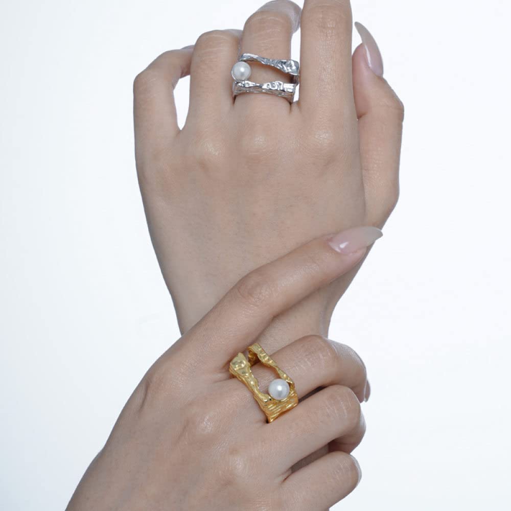 Anello Regolabile,Anelli Regolabili Per Donna Forma Quadrata Argento Sterling 925 Danneggiato Anelli Di Eternità Scavati Anelli Di Fidanzamento Placcati Oro Anelli Di Fidanzamento Per Ragazze Signo