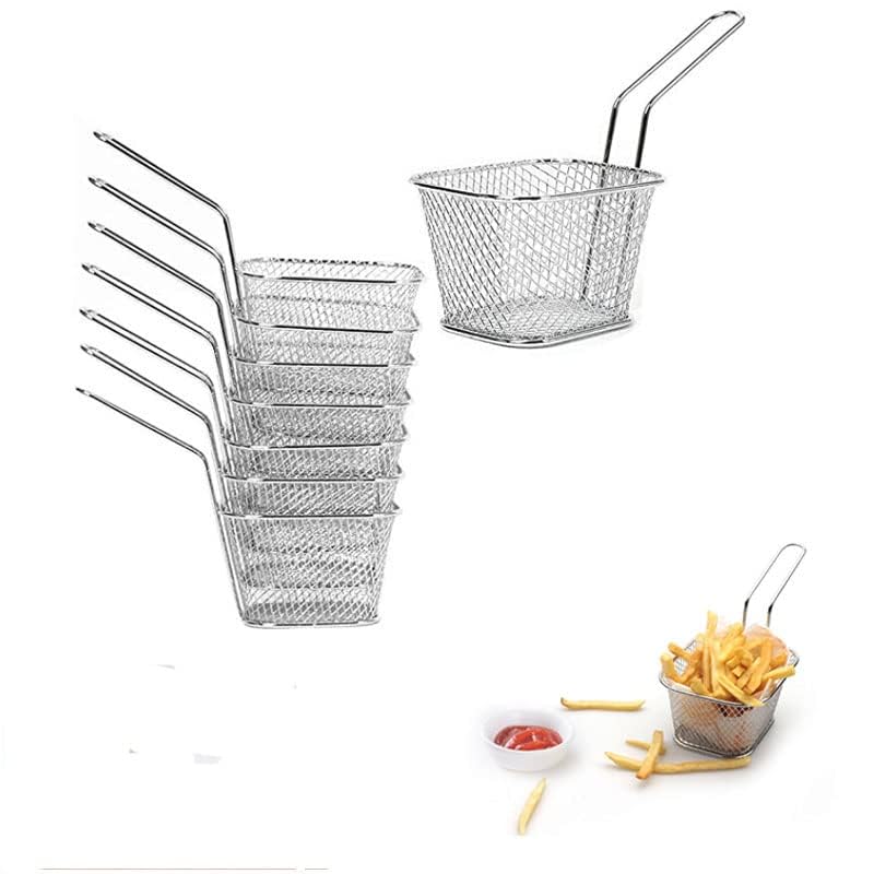 8pcs Mini Square Fry Basket Present Fried Food, Table Serving Mini Chip Baskets Mini Fryer Serving Food Presentation Basket Kitchen 1