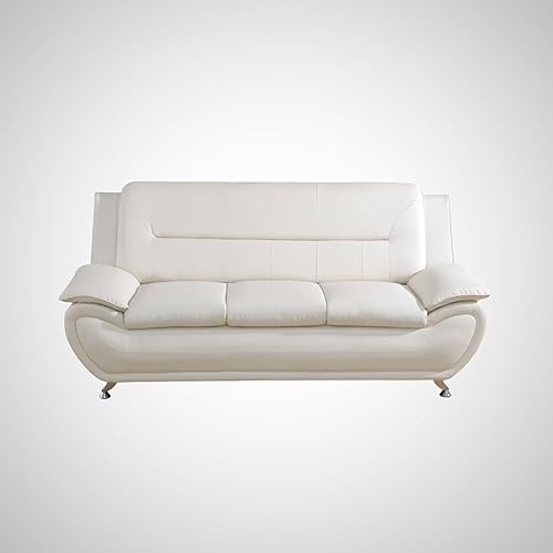 Conjunto de sofá de cuero blanco moderno - 3 plazas + 2 plazas, sofá individual adecuado para sala de estar contemporánea, estilo claro, material y