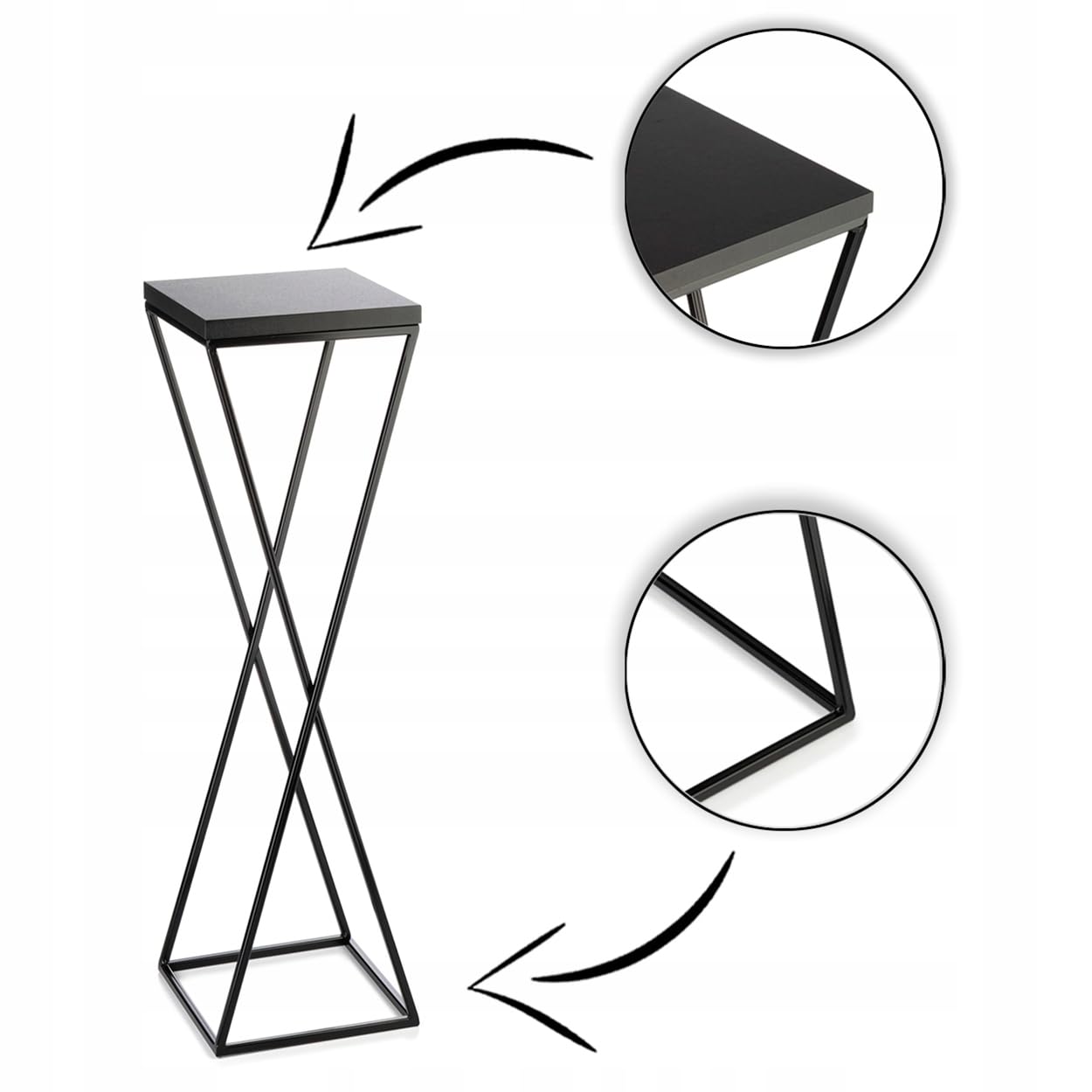 Pflanzenständer Metall 70 cm Hoch - Stabiler und Fester Blumenhocker mit Schwarz MDF-Platte auf Robuste Ständer - Blumenständer zur Dekoration Innenräumen