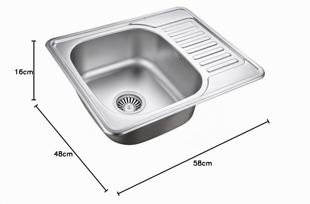 QUADRON Lavello moderno a una vasca in acciaio inox | Dimensioni 45 cm Colore: Satinato | Lavello a una vasca in acciaio inox KEVIN | Scarico incluso | Adatto a mobili da 45 cm | Incasso (SATIN)
