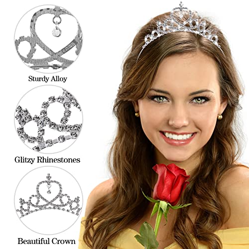 WLLHYF Silber Prinzessin Krone Kristall Schärpe Tiara Strass Stirnband Haarschmuck für Geburtstag Weihnachten Dekoration Frauen Mädchen Braut Hochzeit Haarbänder Schmuck (Silber)