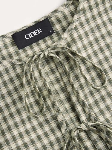 CIDER Shirts for Women Gingham Tie Front Crop Top Long Sleeve Crew Neck Blouse Plaid Shirt Womens Blouses2