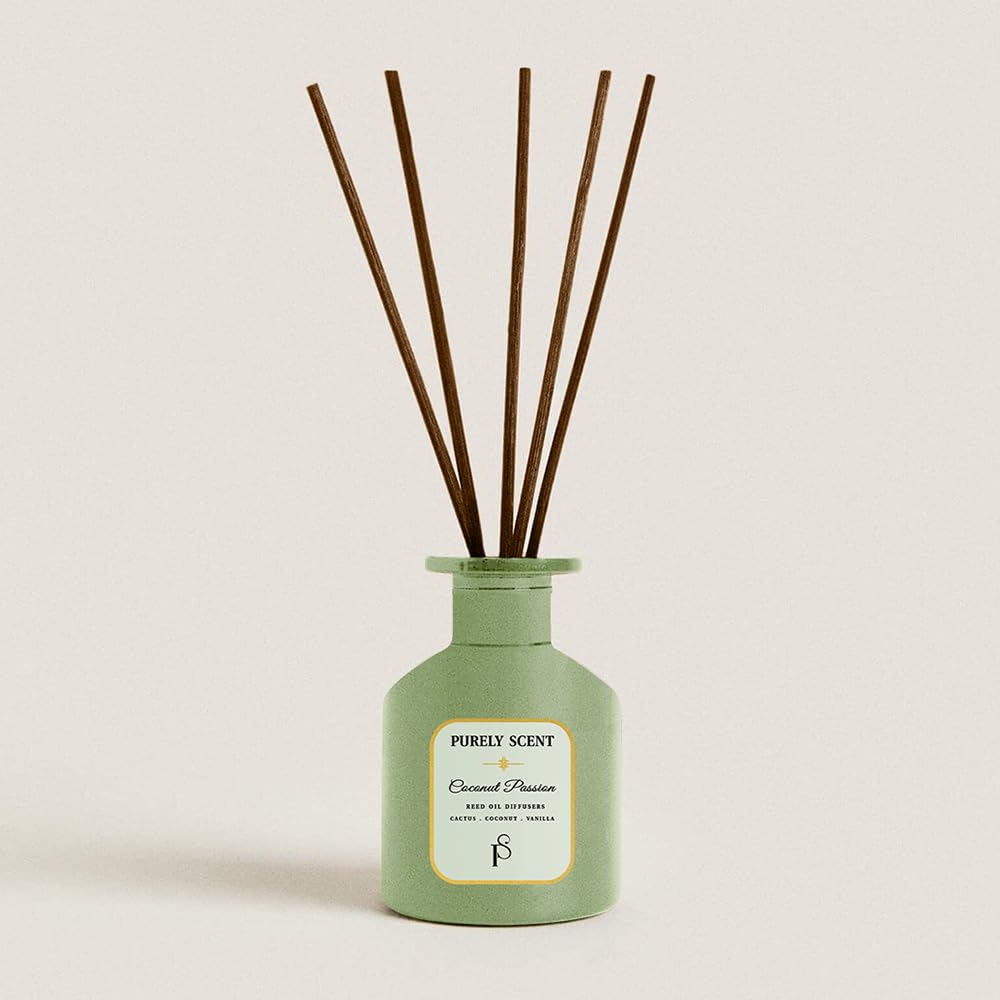 Coconut Passion Reed Diffuser, 6.7 Fl Oz/200 ML, 6 Reed Sticks, Air Fresher for Bathroom Office Decor, Fragrance Reed Diffuser Set, Lasts Upto 3 Months
