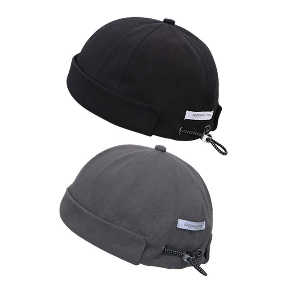 Breathable Docker Beanie Hat Adjustable Leather Buckle Vintage Style Brimless Cuff Watch Cap