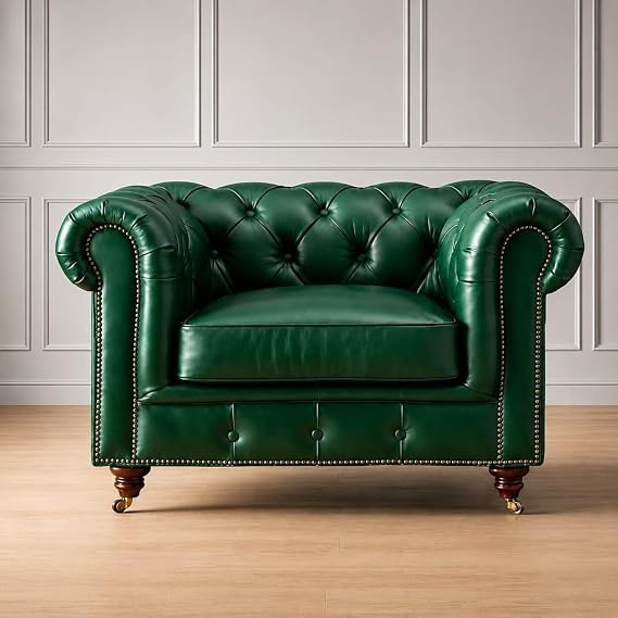 Image of A to Z Furniture Classic Sofa Set Luxury Chesterfield Leatherette Sofa in for Home Living Room & Office (3+2+1=6 Seater Sofa Green)