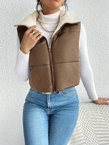 Verdusa Women's Faux Fur Teddy Vest Jacket Sleeveless Zip Up Fuzzy Cropped Coats4