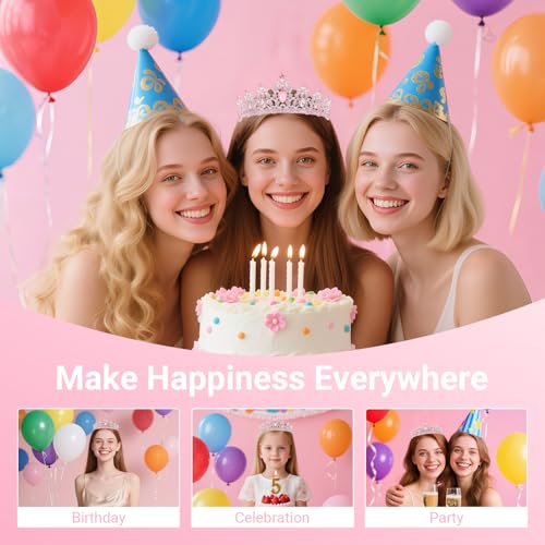 Birthday Tiara and Crown with Sash, Birthday Tiara for Women Party (Pink)