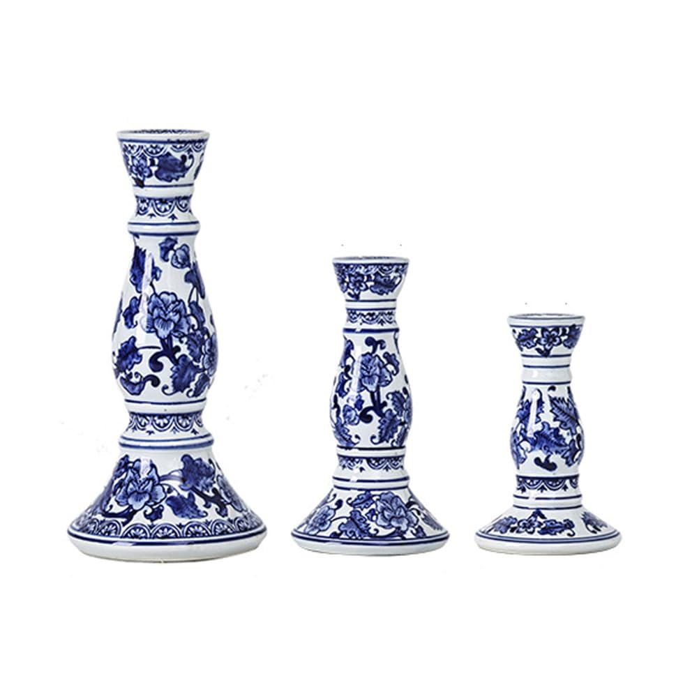 Candelabro De Porcelana Azul Y Blanco Chino Patrón Floral Tradicional Portavelas De Cerámica para Sala De Té Sala Estar Hotel Decoración Hogar Estilo Chino Moderno