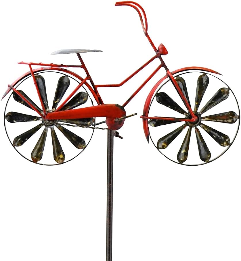 Red Carpet Studios 34479 Garden Wheels Wind Spinner Vintage Bicycle Decorative Metal Garden Stake, 51.18" Tall, Red