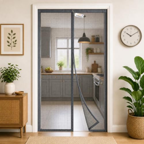 Image of Royalkart 105x210cm Grey | Magnetic Mosquito Net for Door | Fiberglass Screen Curtain with 34 Magnets | Auto-Closing Mesh to Keep Mosquitoes Out