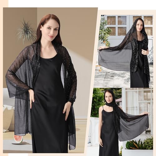 Ladiery Shawl Wraps for Women-Chiffon Shawl for Women Sparkly Rhinestones for Banquets, Weddings, and Formal Occasions.4