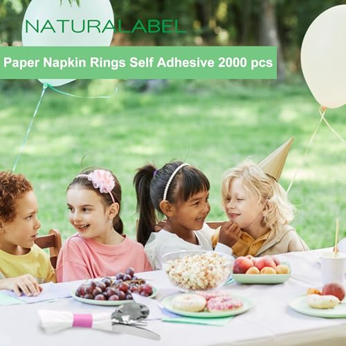 Image of NATURALABEL Self-Adhesive Napkin Bands for Wrapping Silverware - Pack of 2,000, for Family Reunion, Birthday Party, Wedding, Celebration (Pink)
