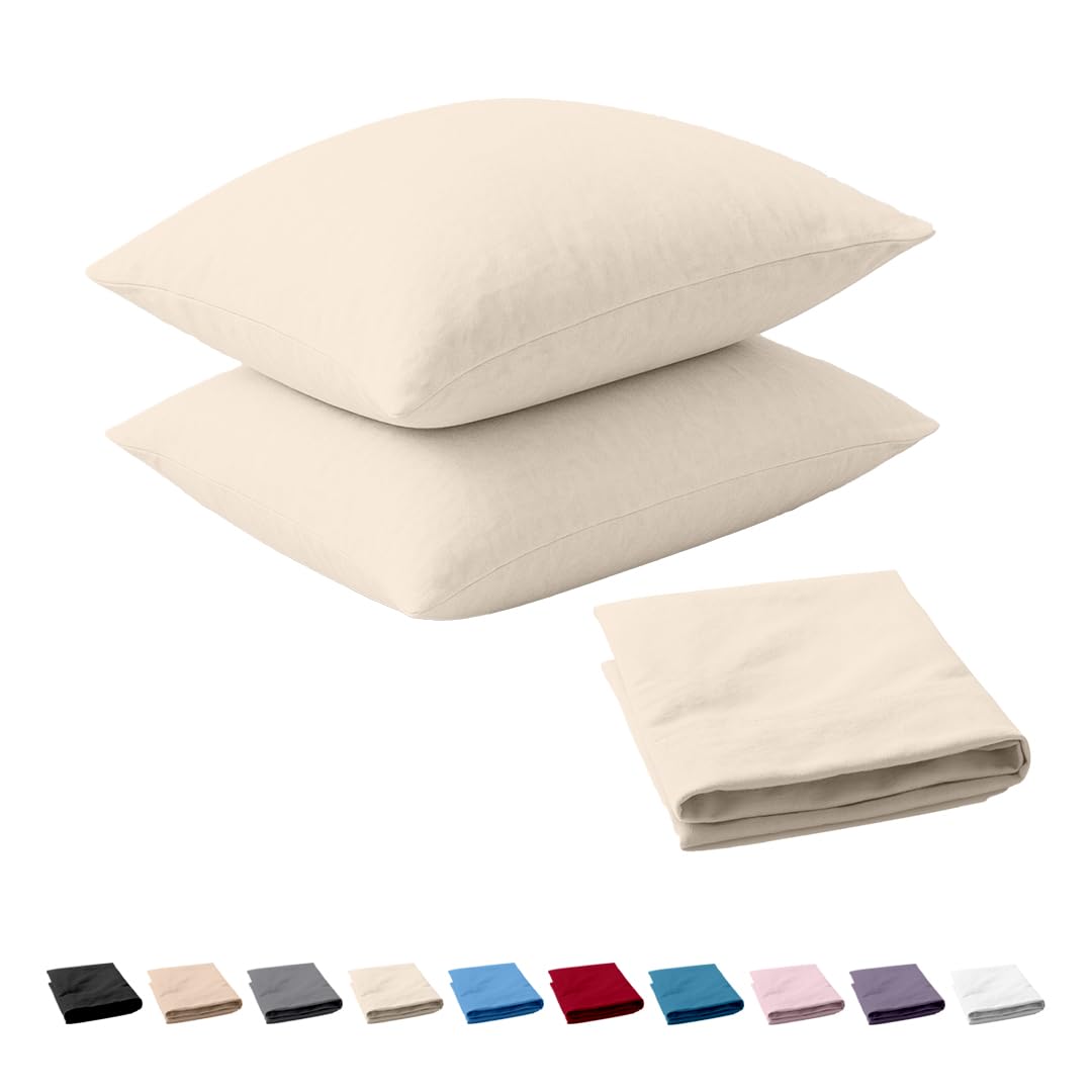 Egypto Cream 100% Brushed Cotton Thermal Flannelette Sheet Pillowcase Pair,