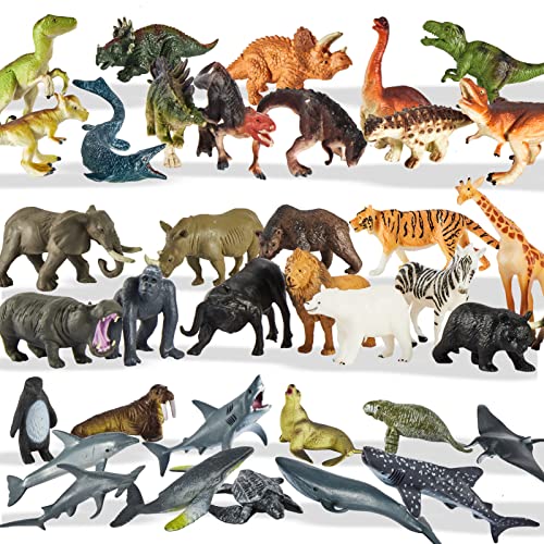 TOEY PLAY 3 in 1 Animal Figures Sea Animals Creatures Toys Wild Jungle Zoo Safari Animals Dinosaur Toy Assorted Animals 36PCS Gifts for Kids 3 4 5 6 Years Old