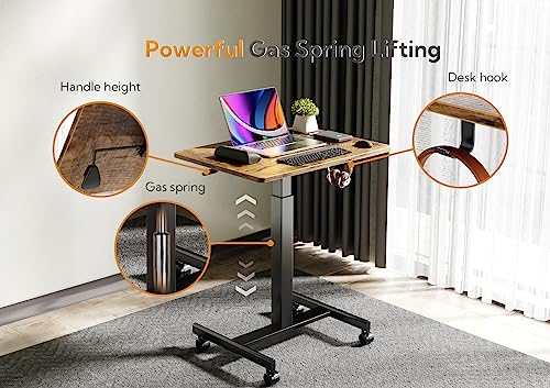 Image of Claiks Mobile Rolling Desk Small Portable Laptop Cart on Wheels, 28 inch Brown