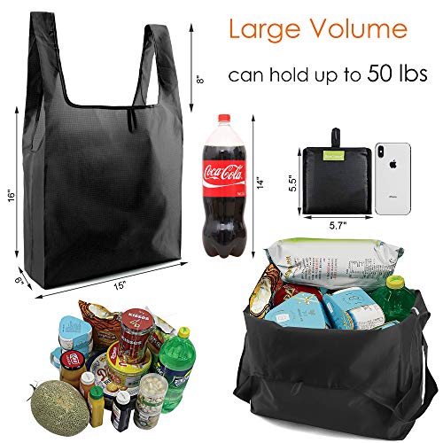 Tote-Bags-Gift-Bags-for-Grocery-Shopping-Reusable-5-Black-Bags-Machine-Washable-Foldable-Ripstop-Totes-with-Pouch-50LBS