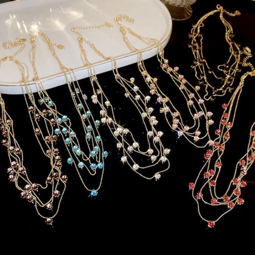 Fashionable multi-layer gold chain black gemstone necklace2