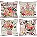 AENEY Poszewki na poduszki na Dzień Matki 45 x 45 cm zestaw 4 akwarela kwiatowe krasnale rower mama poduszki dekoracyjne poduszki na Dzień Matki dekoracje dom wiejski dekoracja poszewka na poduszkę na sofę kanapę