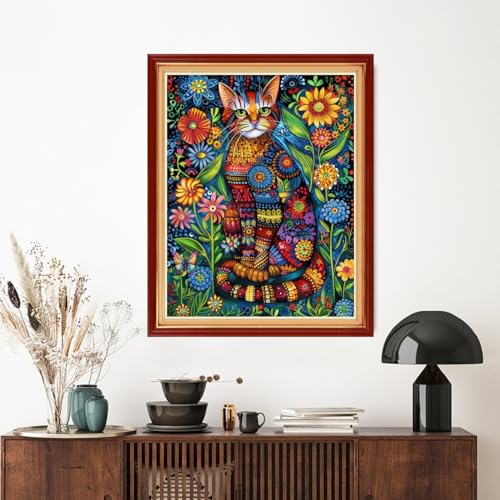 Image of Artvxeay Stamped Cross Stitch Kits - Embroidery Kits for Beginners Cross Stitch Kits for Adults 11 CT Printed Patterns Needlepoint Kits - Colorful Cat Flowers 16x20 inch
