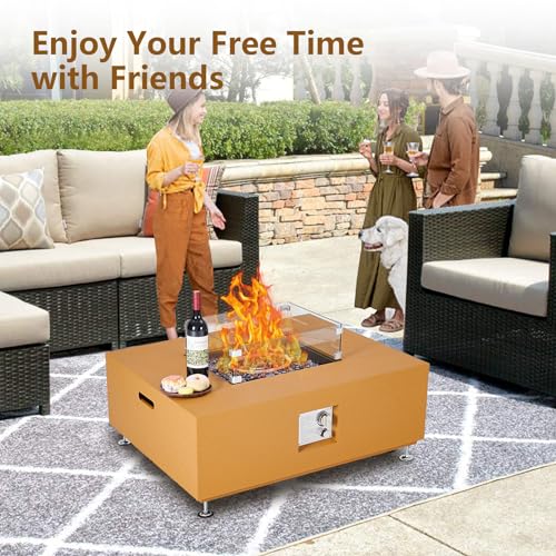 36" Propane Fire Pit Table, 50000BTU Fire Table with Wind Guard, 11LBs Glass Beads & Rain Cover, Sturdy Steel Anti-rust Finish & CSA Safety Certified Outdoor Firepit for Yard Garden(Orange)