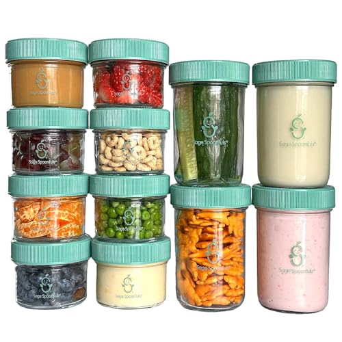 Image of Baby Food Storage Jars w/Lids (4/8oz, 12 Pack) - Reusable Glass Baby Food Jars with Lids - Puree, Snack, or Breast Milk Storage Containers - Baby Essentials Must Have - Freezer & Microwave Safe